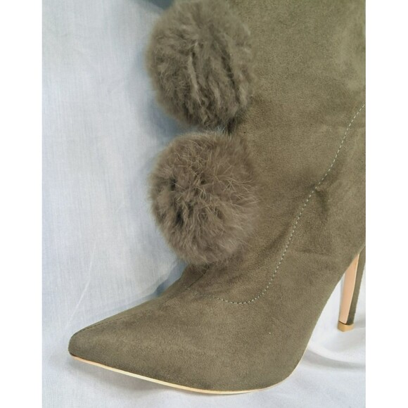 New Cape Robbin GiGi Pom Pom Over The Knee High Heel Boots Olive Army Green 8M - Picture 12 of 16